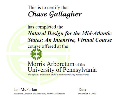 Certificate Natural Design for the Mid-Atlantic States